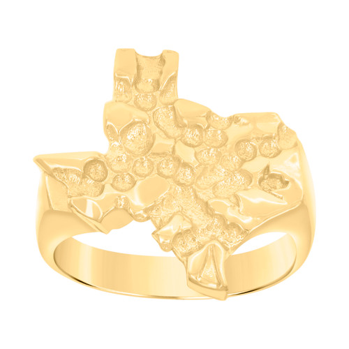 10K Yellow Gold Unisex Texture Pattern 22.5mm USA Map Nugget State of Texas Ring