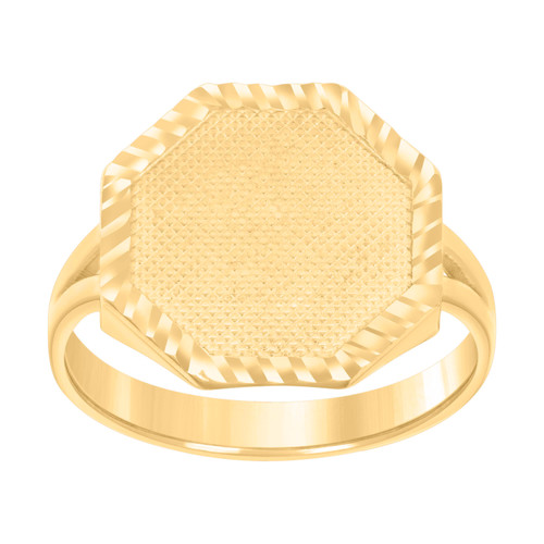 10K Yellow Gold Women's Diamond Cut 14mm Textured Center Octagon Signet Ring