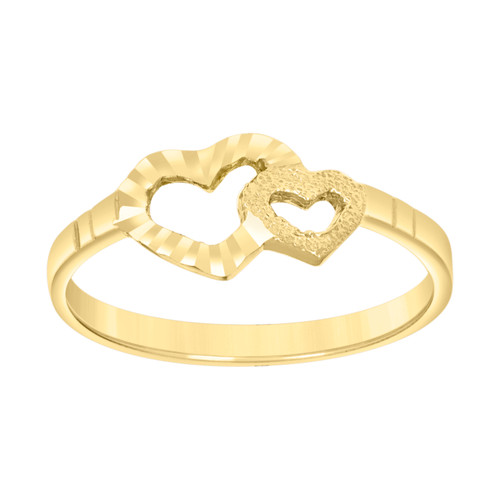 10K Yellow Gold Women's D/C 7.5mm Interlock Facet & Texture Double Heart Ring