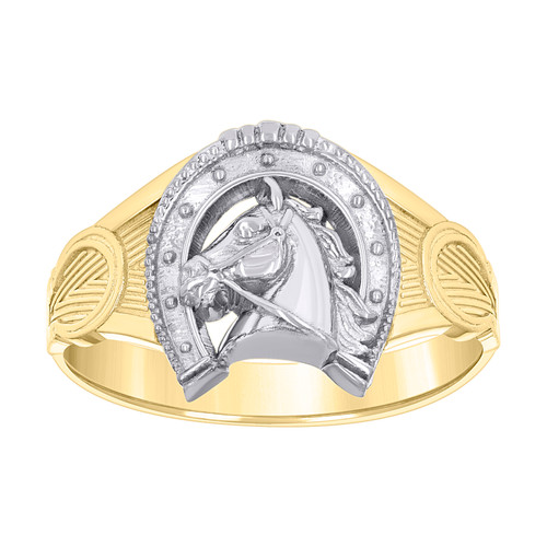 10K Two Tone Gold Women's 12.5mm Textured Love Knot Horsehead Horseshoe Ring