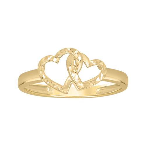 10K Yellow Gold Women's Diamond Cut 8mm Love Band Interlocked Double Hearts Ring