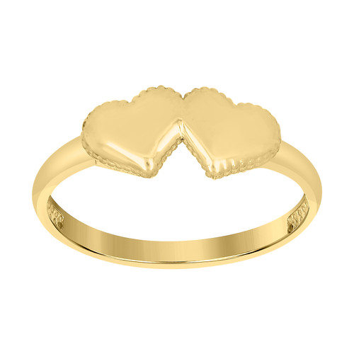 10K Yellow Gold Women's Polished 6mm Scalloped Edge Band Intertwined Hearts Ring
