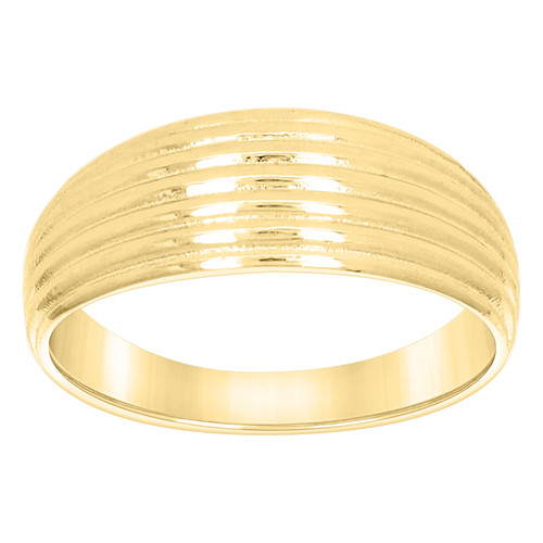 10K Yellow Gold Women's High Polished 7.5mm Domed Band Multi Groove Fashion Ring