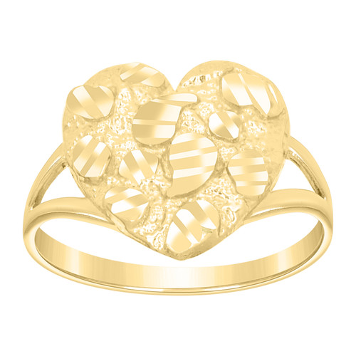 10K Yellow Gold Women's Diamond Cut 13.5mm Split Shank Band Nugget Heart Ring