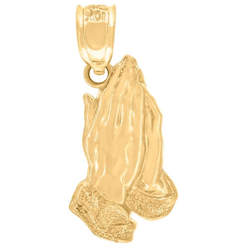 10K Yellow Gold Unisex 0.80" Textured Religious Charm Praying Hands Pendant
