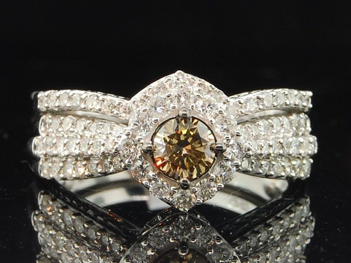 Brown Diamond Bridal Set 14K White Gold Round Solitaire Engagement Wedding Ring
