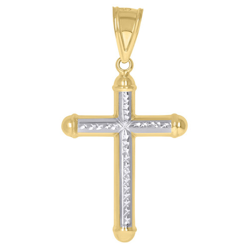 10K Two Tone Gold Unisex 2.15" Diamond Cut Charm Textured Center X Cross Pendant