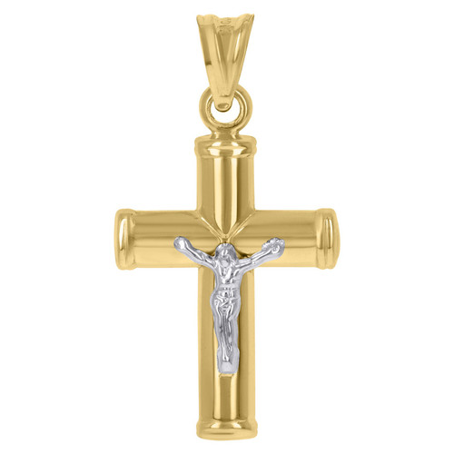 10K Two Tone Gold Unisex 1.40" High Polish Charm Latin Cross Crucifix Pendant