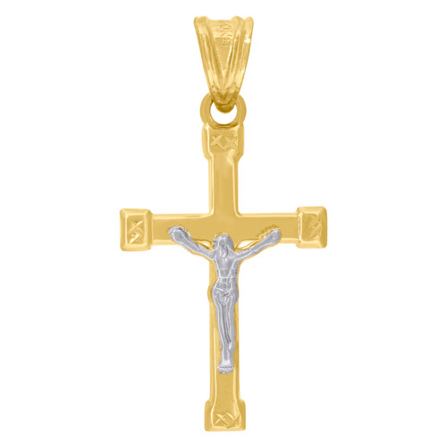 10K Two Tone Gold Unisex 1.35" Religious Charm D/C Latin Cross Crucifix Pendant
