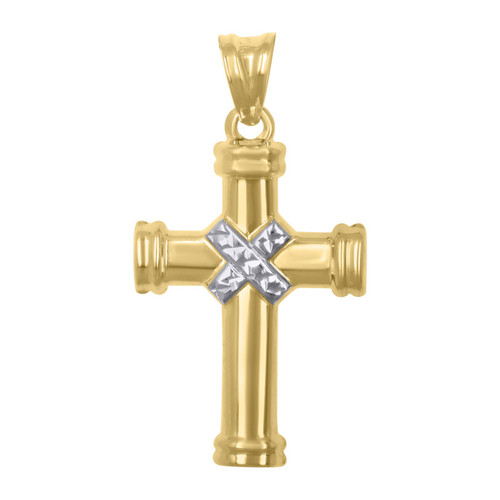 10K Two Tone Gold Unisex 1.40" Religious Charm D/C X Center Latin Cross Pendant