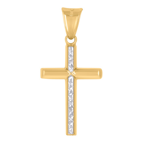 10K Two Tone Gold Unisex 1.25" Religious D/C Center X Beveled Cross Pendant