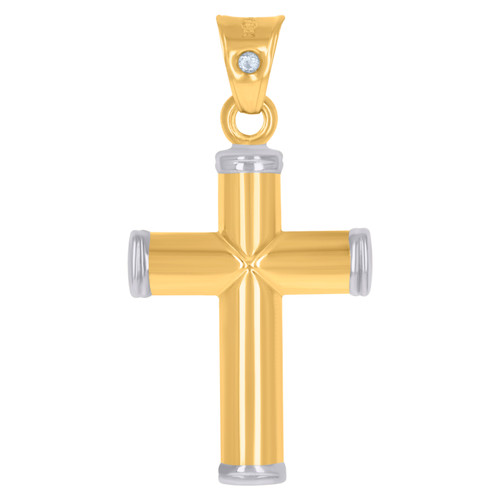 10K Two Tone Gold Unisex 1.40" High Polished Religious Charm Latin Cross Pendant