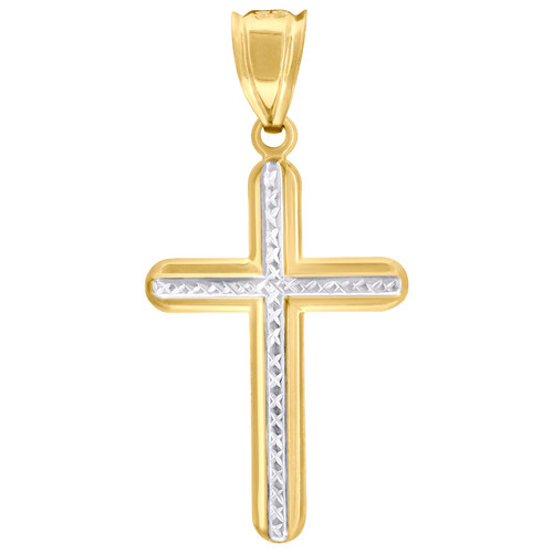 10K Two Tone Gold Unisex 1.65" Religious Charm D/C Center Rounded Cross Pendant