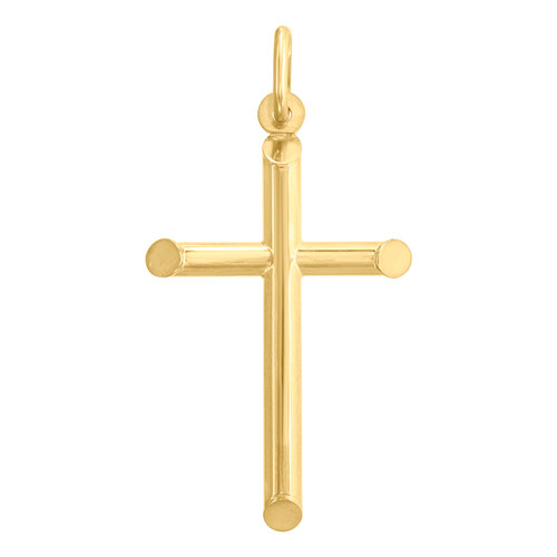 10K Yellow Gold Men's 1.55" Polished Religious Charm Beveled Tube Cross Pendant