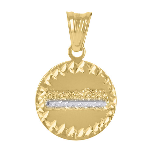 10K Two Tone Gold Unisex 1" D/C Medallion Charm Star Pattern Last Supper Pendant