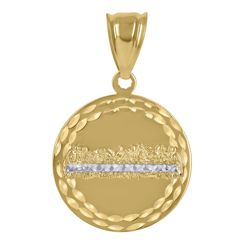 10K Two Tone Gold Unisex 1.50" D/C Medallion Double Border Last Supper Pendant