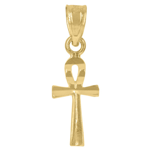 10K Yellow Gold Women's 0.75" Diamond Cut Charm Egyptian Ankh Cross Pendant