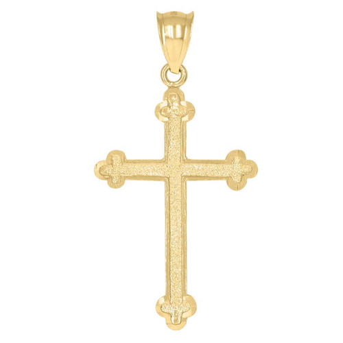10K Yellow Gold Unisex 1.75" Textured D/C Relgious Charm Budded Cross Pendant
