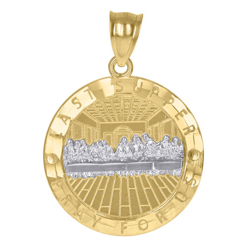 10K Two Tone Gold Unisex 1.35" Charm Last Supper Pray For Us Medallion Pendant