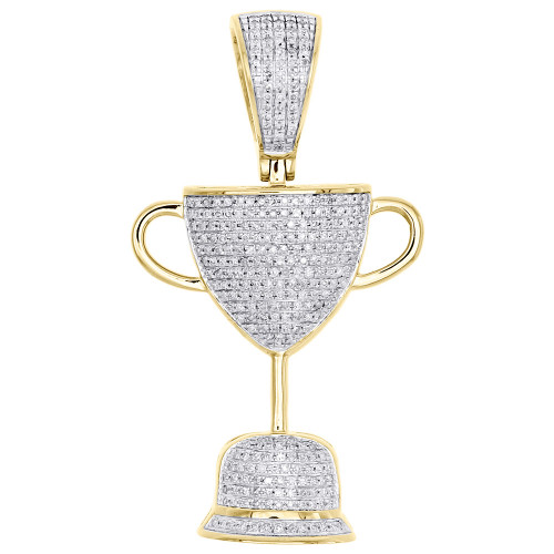 pendentif personnalisé coupe trophée en or jaune 10 carats avec diamants 1,90" breloque pavé pour hommes 3/4 CT.