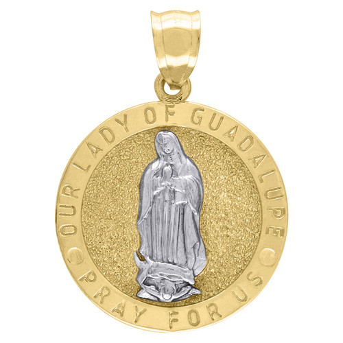 10K Two Tone Gold Unisex 1.35" Charm Guadalupe Pray For Us Medallion Pendant
