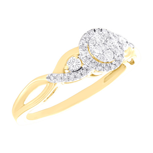 10K Yellow Gold Real Diamond Womens 3 Stone Twisted Infinity Promise Ring 1/4 CT