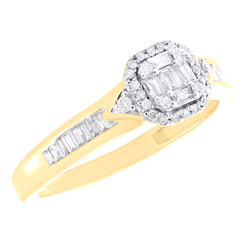 10K Yellow Gold Natural Baguette Diamond Womens Octagon Halo Promise Ring 1/4 CT