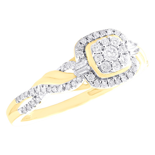10K Yellow Gold Baguette Diamond Womens Infinity Square Halo Promise Ring 1/4 CT
