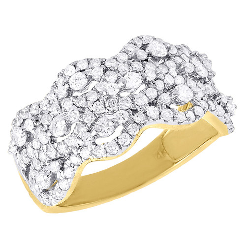 Diamond Wedding Band Ladies Yellow Gold Round Swivel Anniversary Ring 1.12 Tcw.