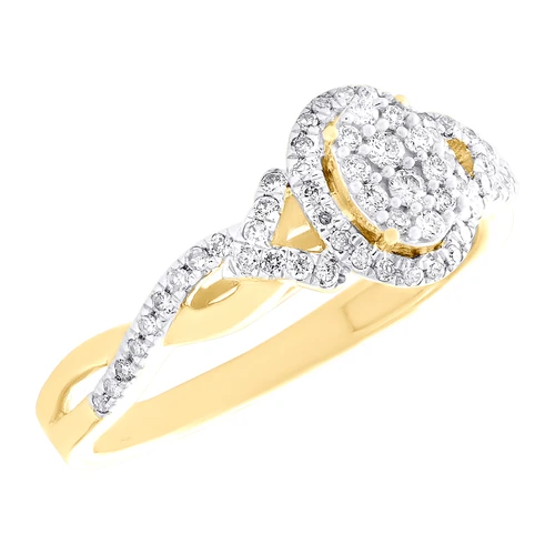 10K Yellow Gold Real Diamond Womens Twist Infinity Oval Halo Promise Ring 1/4 CT