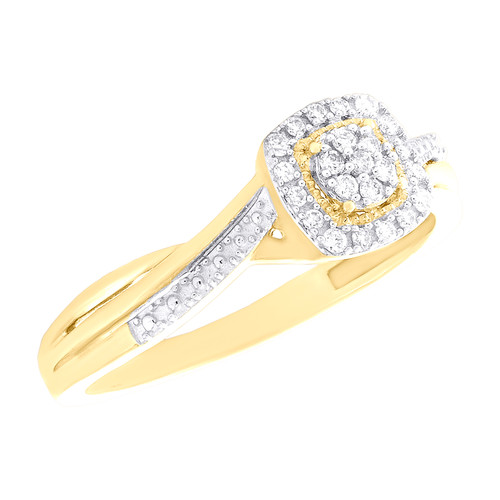 10K Yellow Gold Diamond Women's Braided Square Halo Flower Promise Ring 1/10 CT