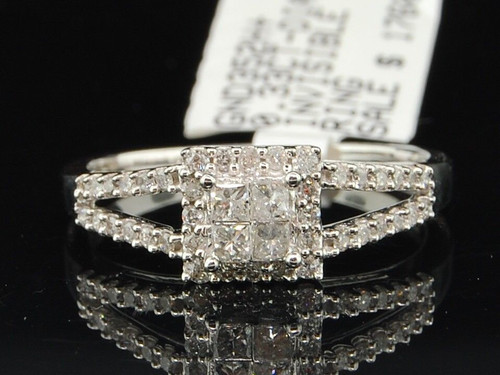 Diamond Engagement Ring 14K White Gold Quad Princess & Round Cut 1/3 Ct.