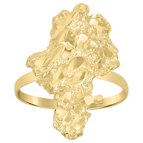 10K Yellow Gold Women's Diamond Cut 22.5mm Classic Band Nugget Cluster Ring