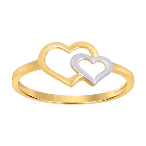 10K Two Tone Gold Women's Polished 12mm Love Band Intertwined Double Heart Ring