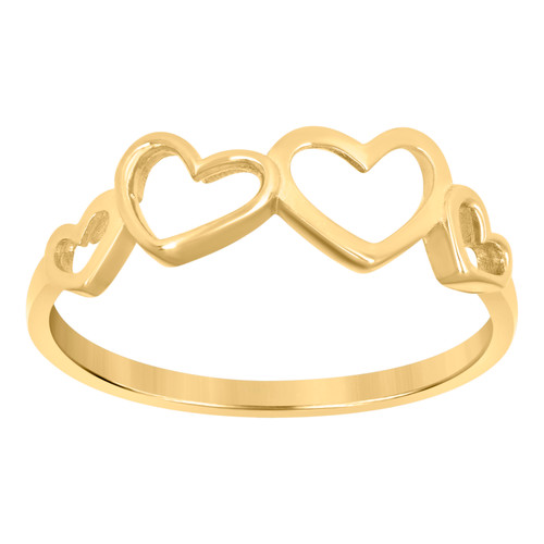 10K Yellow Gold Women's High Polished 6.5mm Love Band Quad 4 Open Hearts Ring