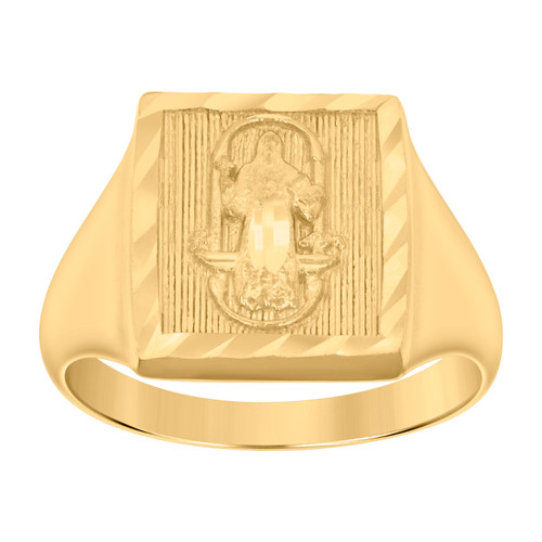 10K Yellow Gold Mens Diamond Cut 14.5mm Textured Center Square St. Benedict Ring
