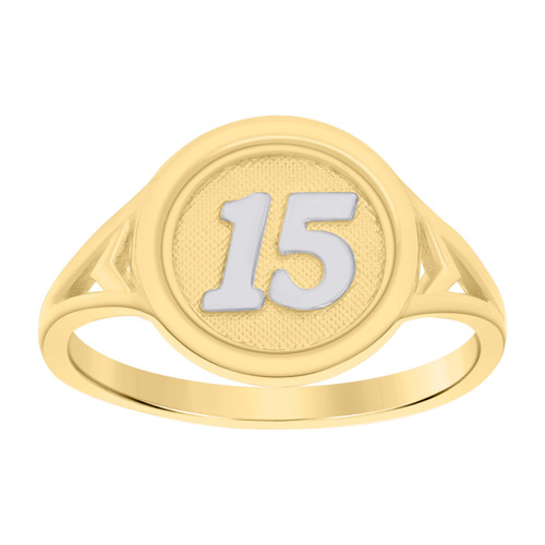 10K Two Tone Gold Womens Textured 11.5mm Chevron Circle 15 Anos Quinceanera Ring