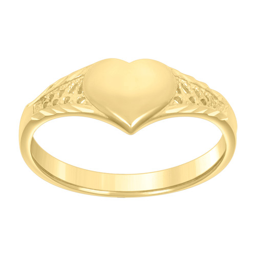 10K Yellow Gold Women's Diamond Cut 7.5mm Love Band Lattice Pattern Heart Ring