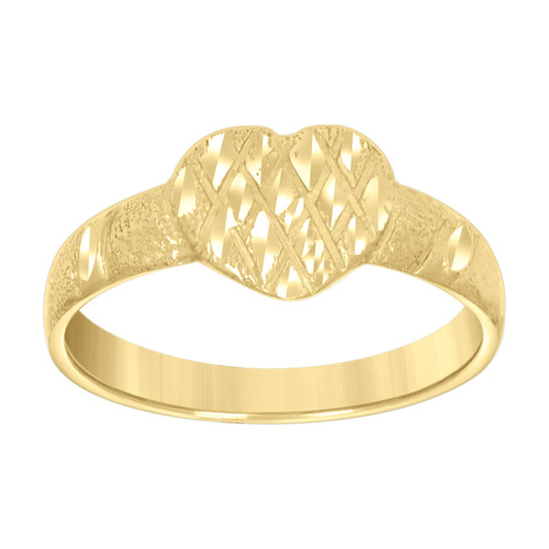 10K Yellow Gold Women's Diamond Cut 6mm Love Textured Band Checker Heart Ring