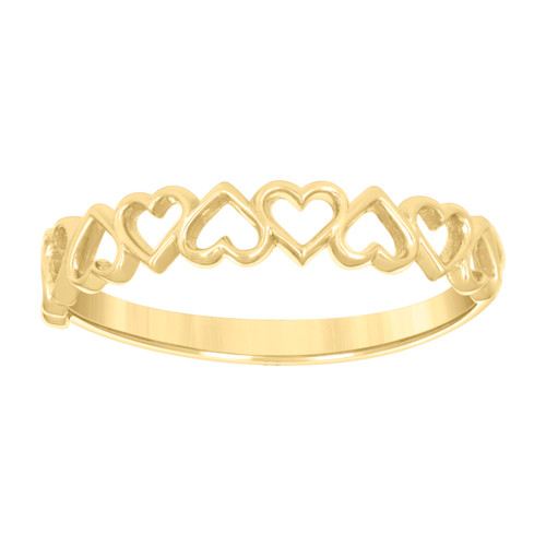 10K Yellow Gold Women's High Polished 3.5mm Love Band Open Multiple Hearts Ring