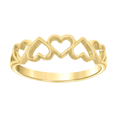 10K Yellow Gold Women's High Polished 5mm Love Band Open Multiple Hearts Ring