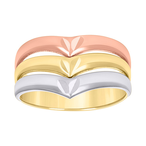 10K Tri Color Gold Women's D/C 11.5mm Leaf Band Triple Pointed Semanario Ring