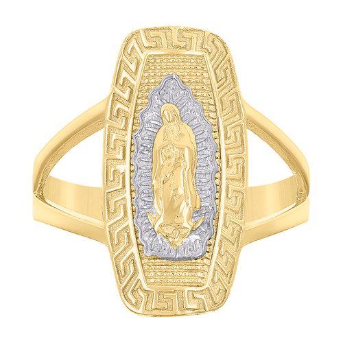 10K Two Tone Gold Women's Textured 19mm Oval Rectangle Greek Key Guadalupe Ring