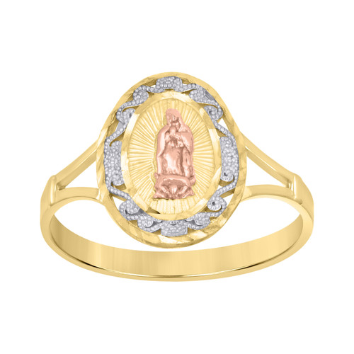 10K Tri Color Gold Women's D/C 13.5mm Split Shank Oval Filigree Guadalupe Ring