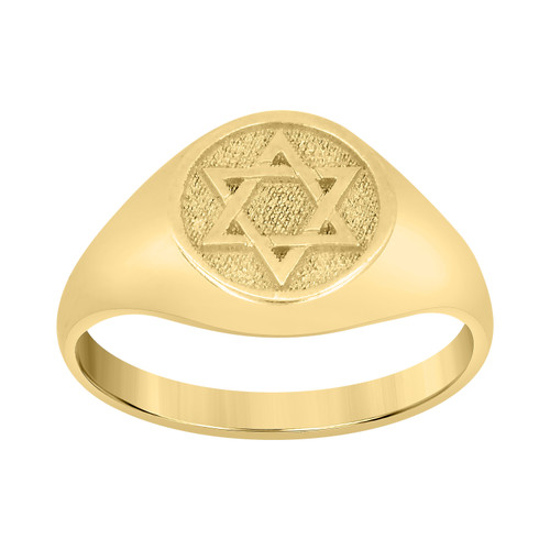 10K Yellow Gold Men's Textured 12mm Band Round Top Star of David Signet Ring