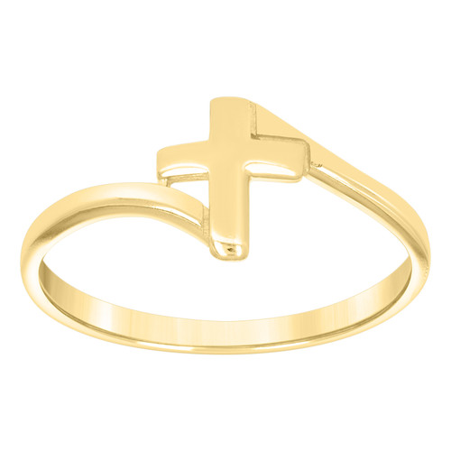 10K Yellow Gold Women's Polished 8.5mm Religious Bypass Band Latin Cross Ring