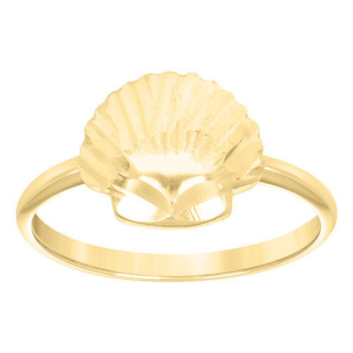 10K Yellow Gold Women's Diamond Cut 10mm Ocean / Beach Theme Band Sea Shell Ring