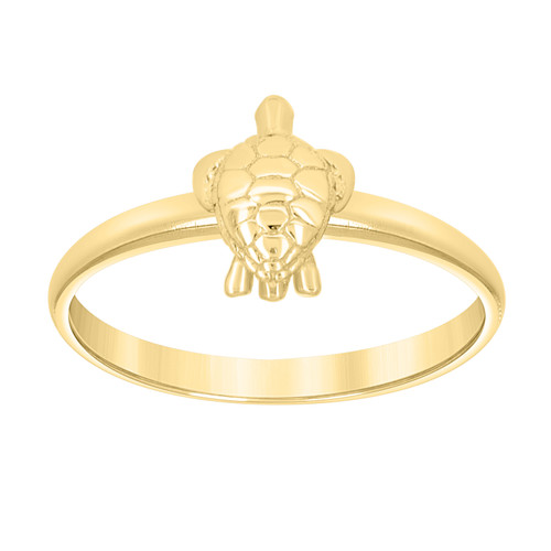 10K Yellow Gold Women's High Polished 9.5mm Ocean / Beach Theme Band Turtle Ring