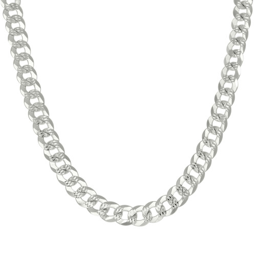 925 Sterling Silver Diamond Cut 8.5mm Solid Super Flat Curb  Chain | 20" to 26"