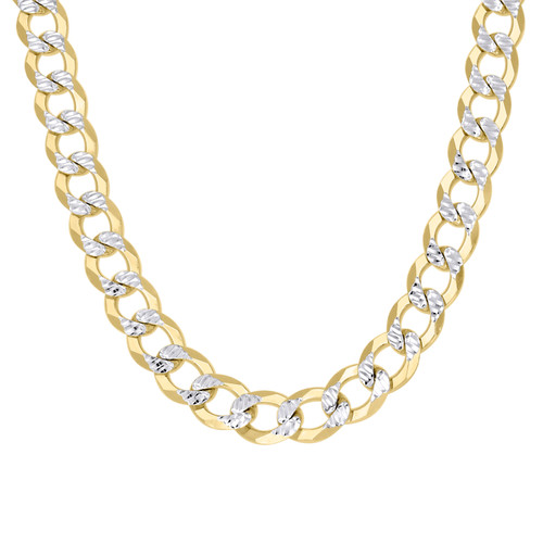 Sterling Silver Two-Tone Gold Plated D/C 8.5mm Super Flat Curb  Chain 18" to 26"